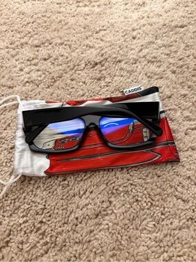 Caddis Black Rectangular Blue-Light Blocking Glasses - Black Frames